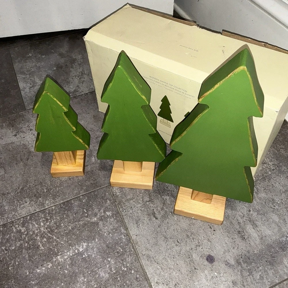 Pottery Barn Kids Christmas Trees Decoration Wooden Mantle Top Collection Scene